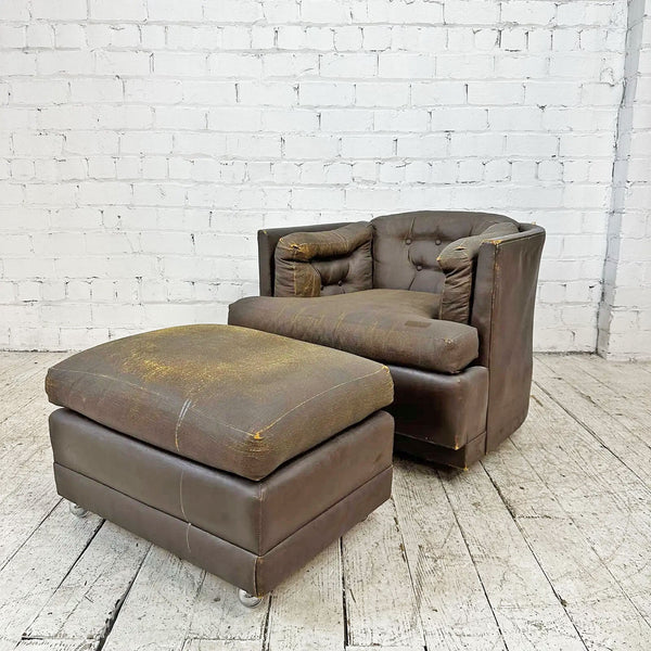 Mid-Century Swivel Chair & Ottoman on Casters