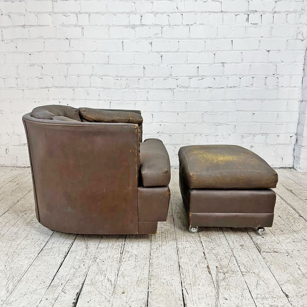 Mid-Century Swivel Chair & Ottoman on Casters