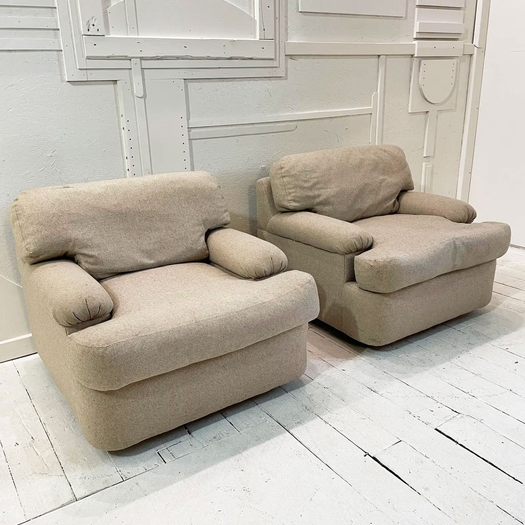 1980s Directional Down Filled Club Chairs with Ottomans