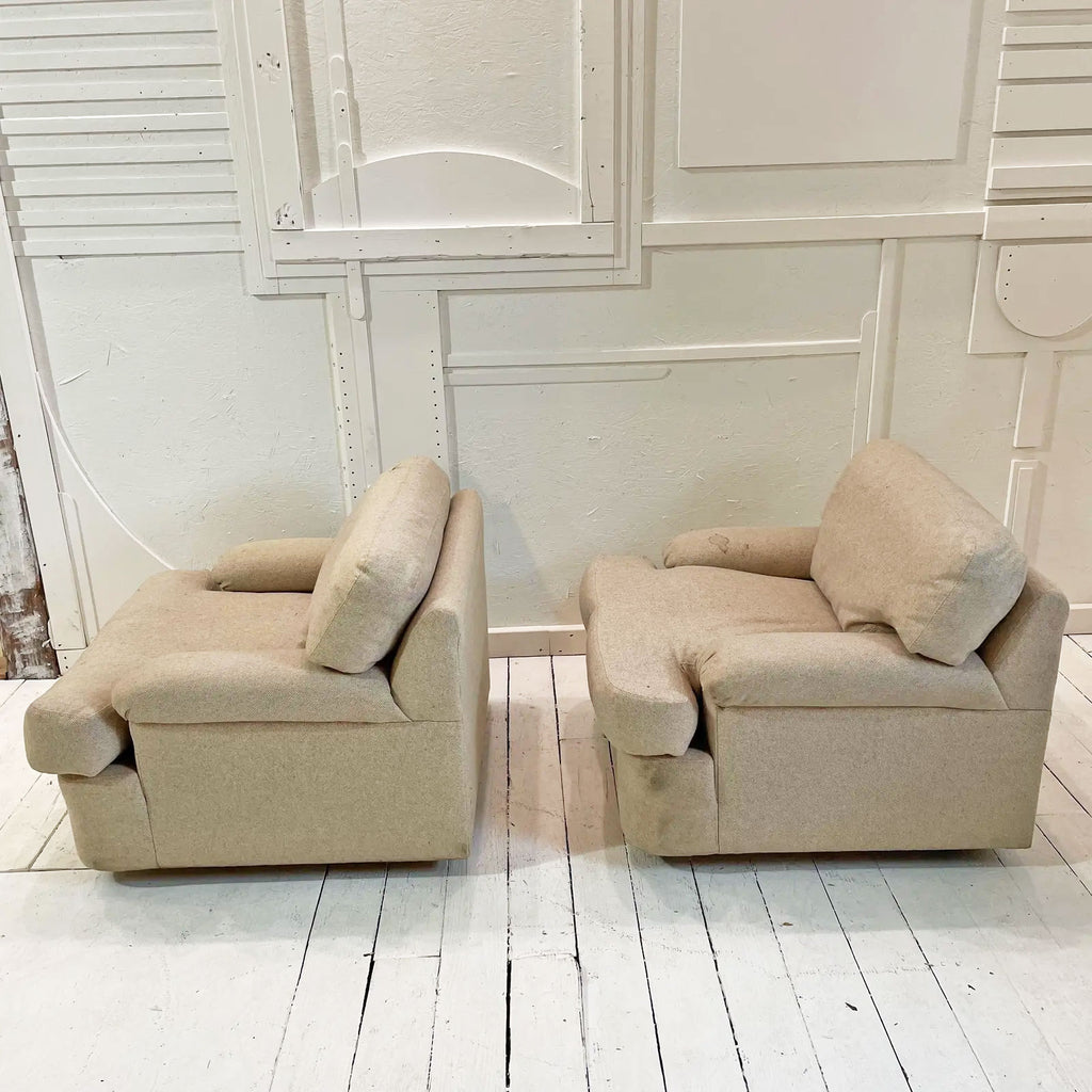 1980s Directional Down Filled Club Chairs with Ottomans