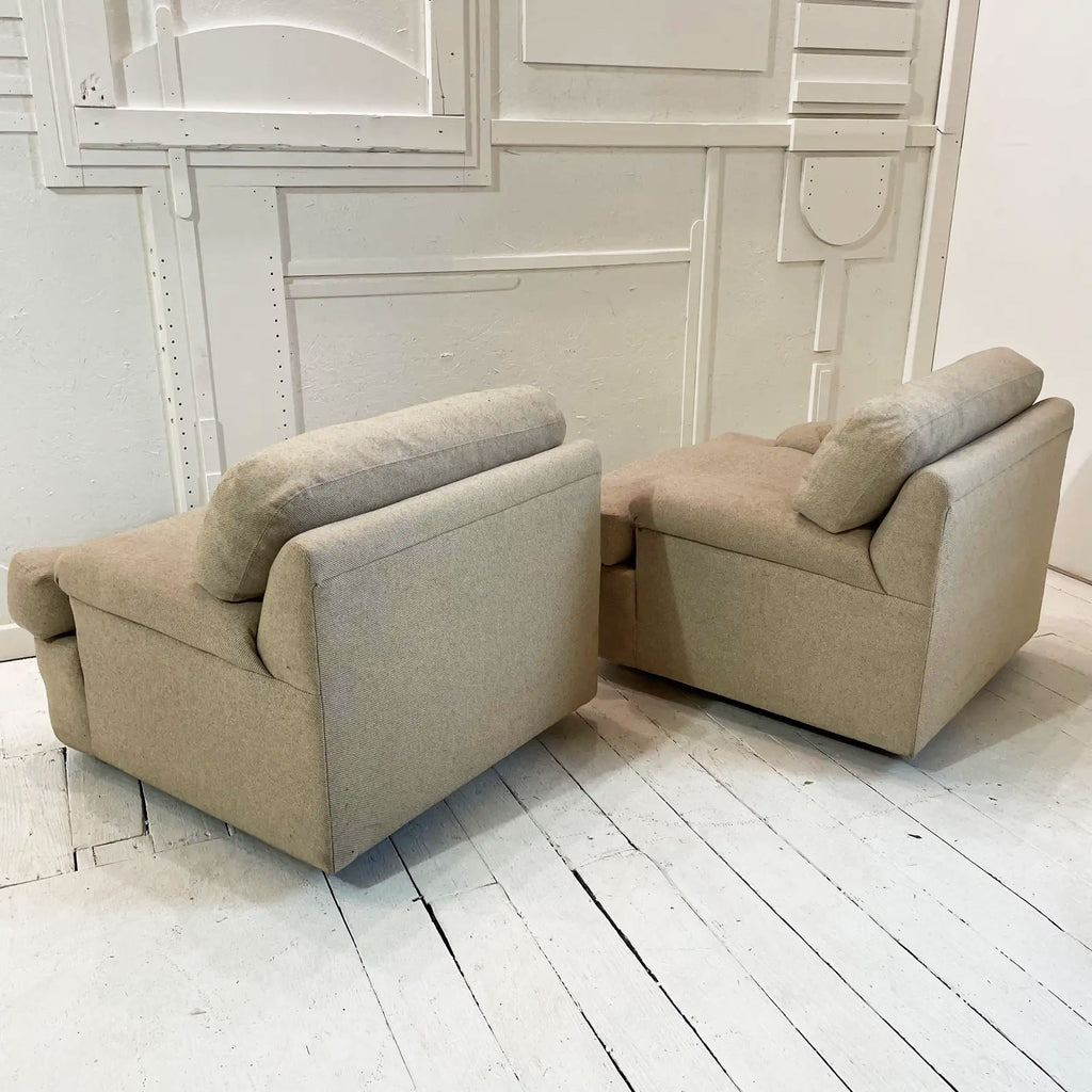 1980s Directional Down Filled Club Chairs with Ottomans