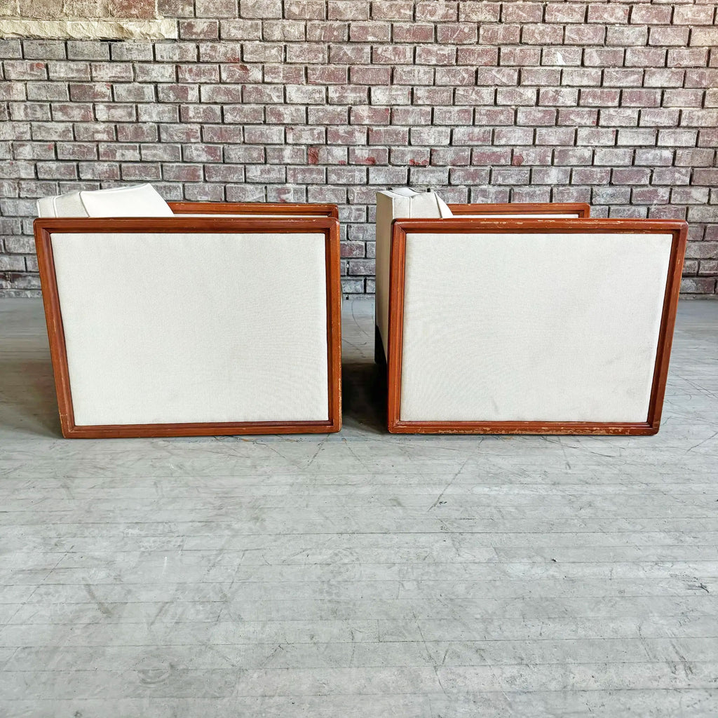 Pair of Cube Chairs with Wood Trim