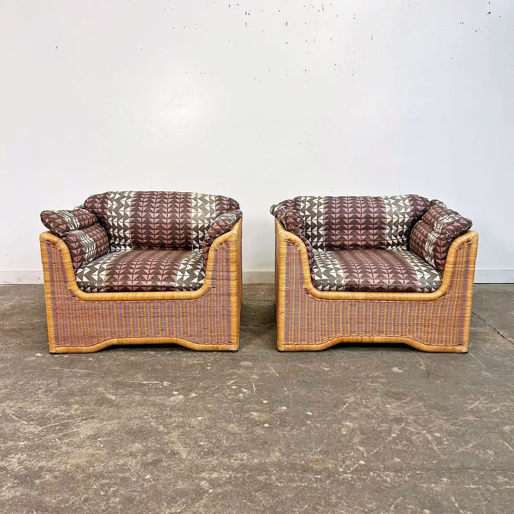 Pair of Wicker Indoor Club Chairs by Jack Cartwright for Founders