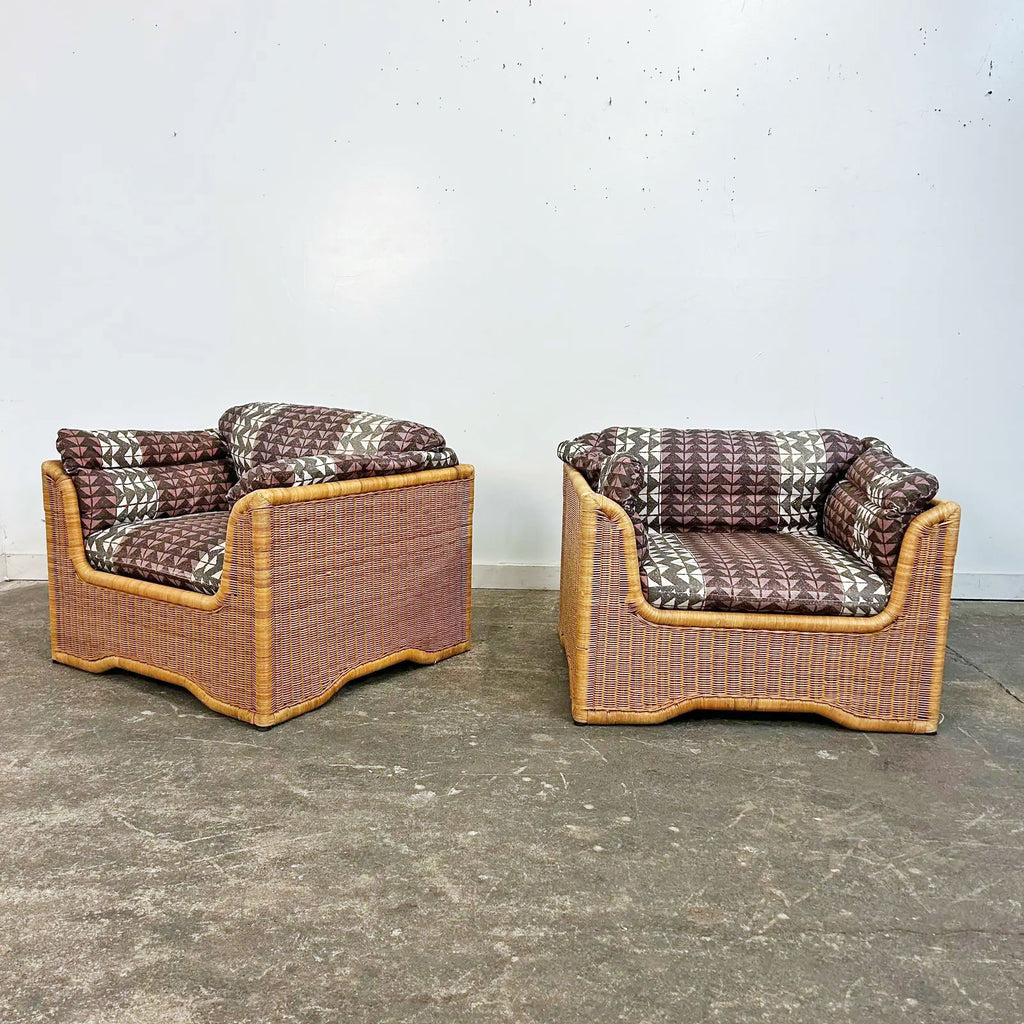 Pair of Wicker Indoor Club Chairs by Jack Cartwright for Founders