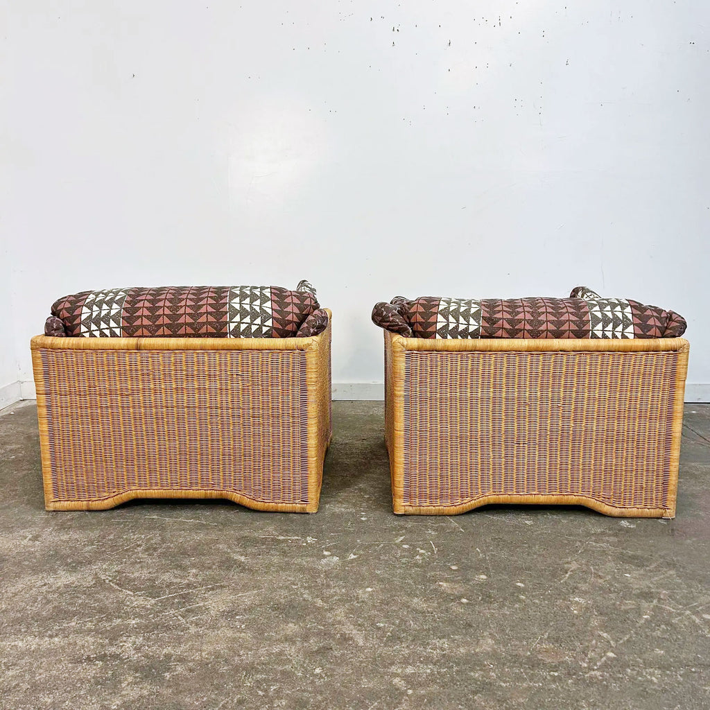 Pair of Wicker Indoor Club Chairs by Jack Cartwright for Founders