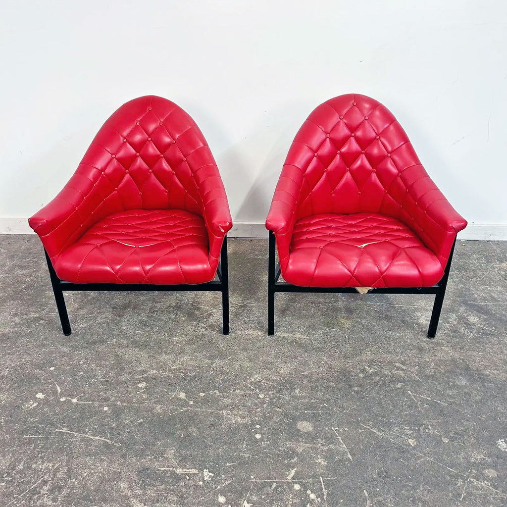 Milo Baughman Style Armchair Pair on Metal Bases