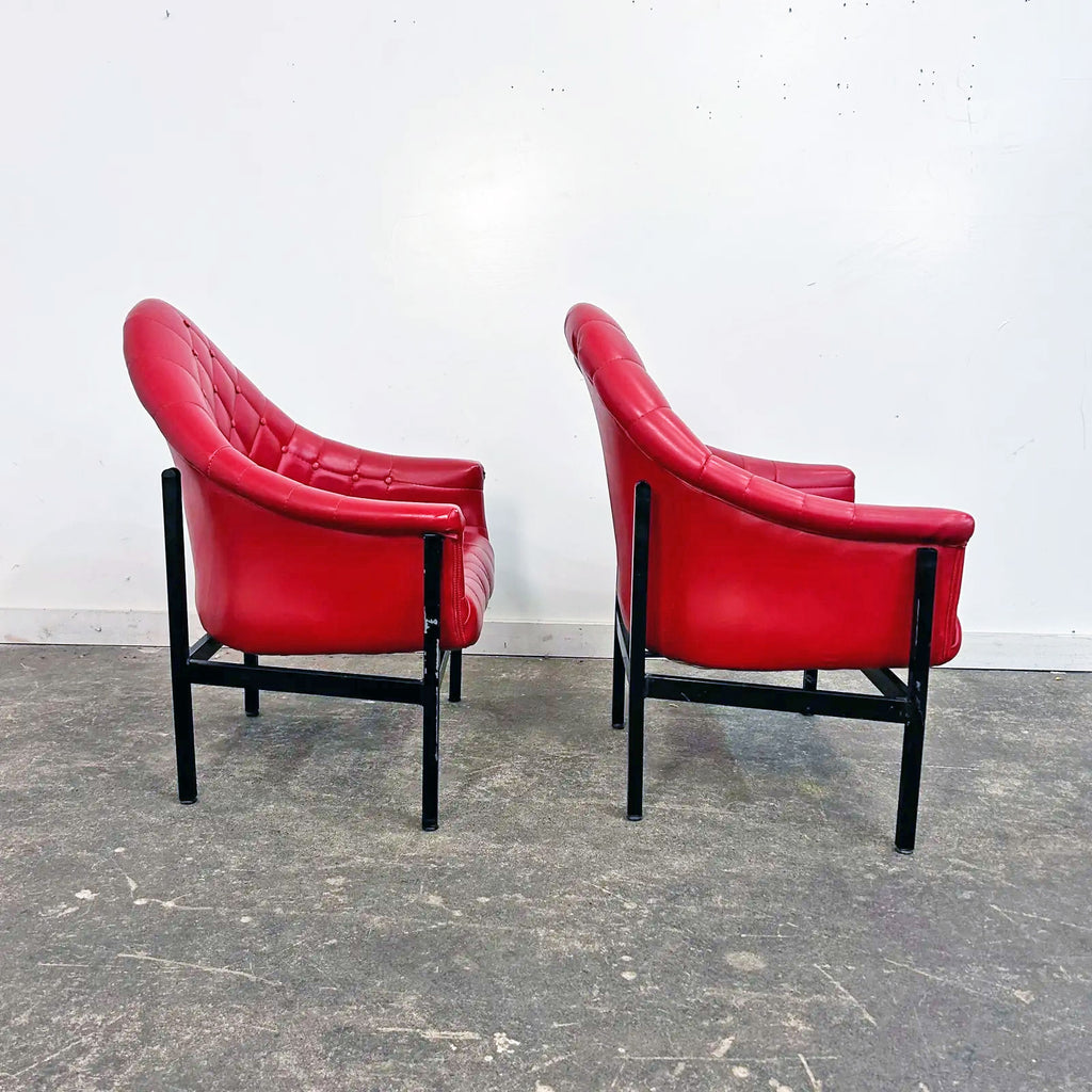 Milo Baughman Style Armchair Pair on Metal Bases