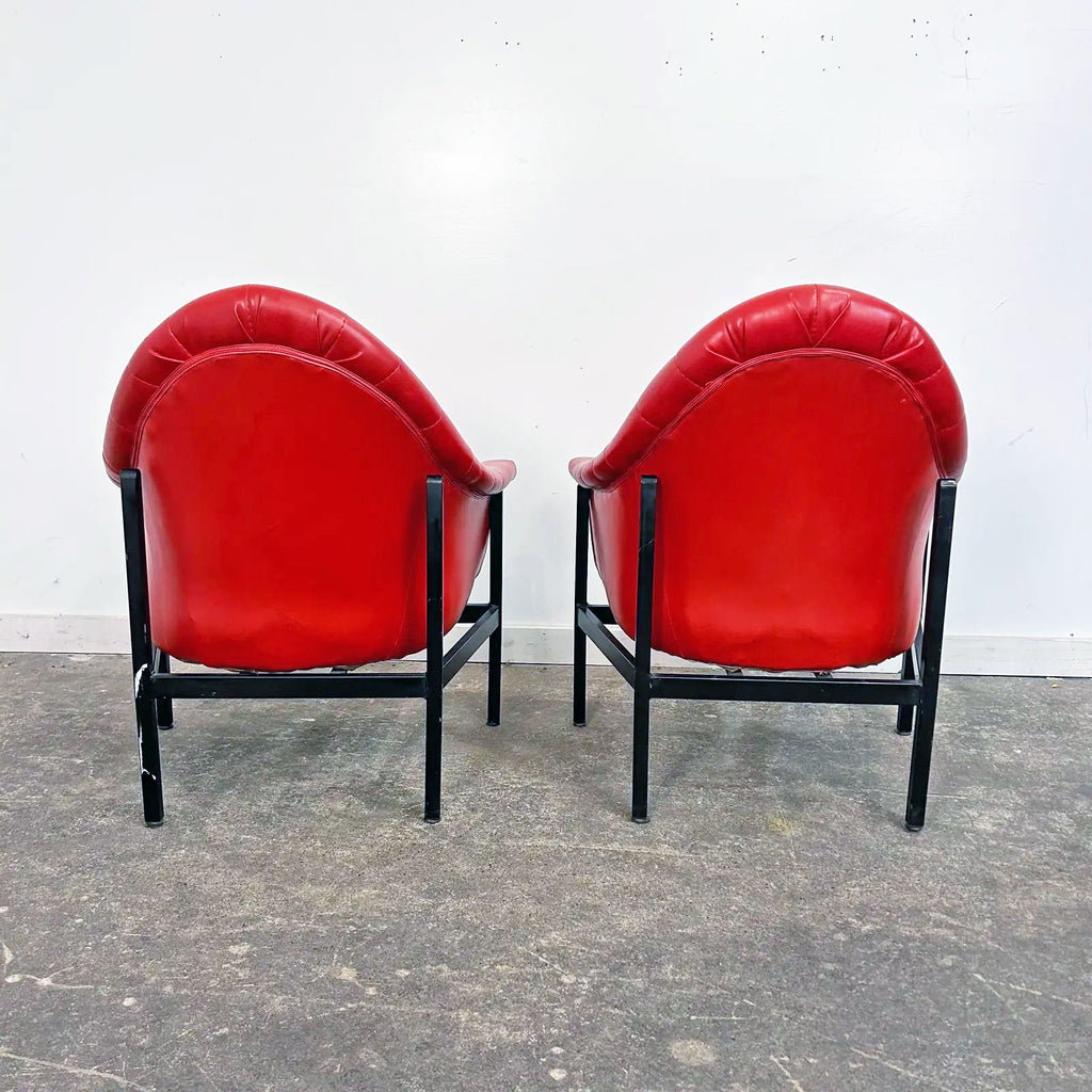 Milo Baughman Style Armchair Pair on Metal Bases