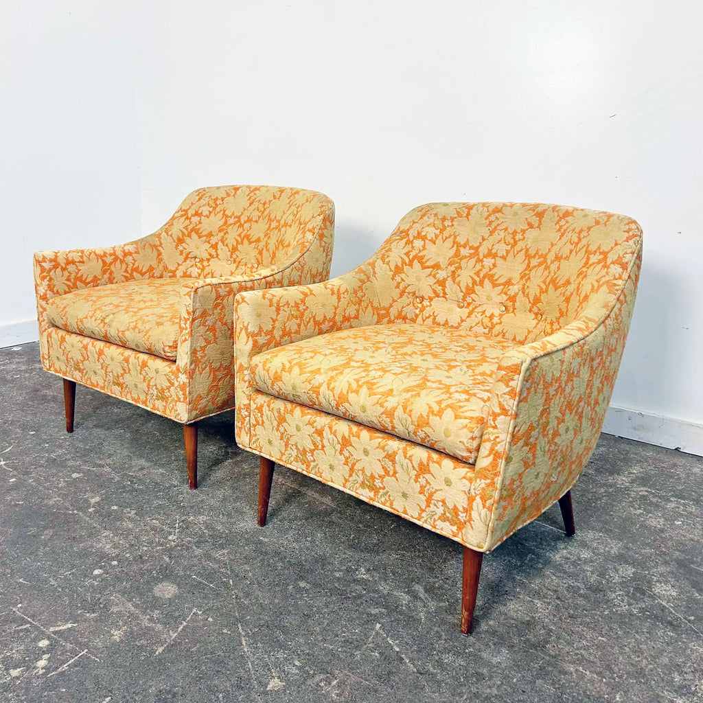 Pair of Mid-Century Barrel Back Armchairs with Tapered Legs