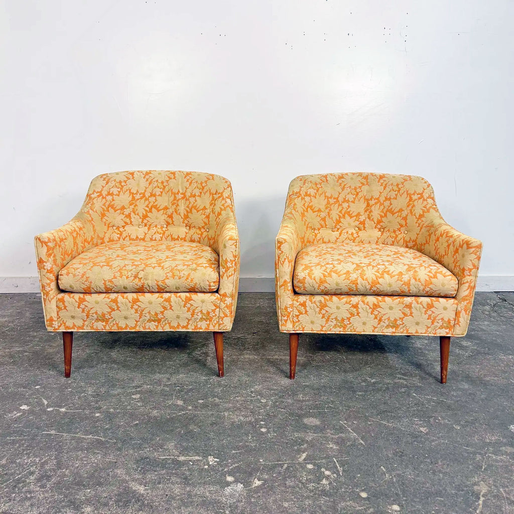 Pair of Mid-Century Barrel Back Armchairs with Tapered Legs