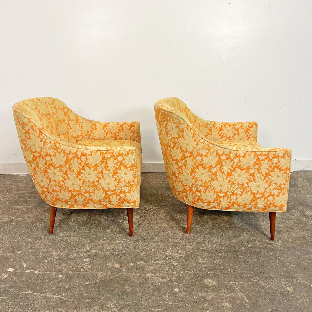 Pair of Mid-Century Barrel Back Armchairs with Tapered Legs