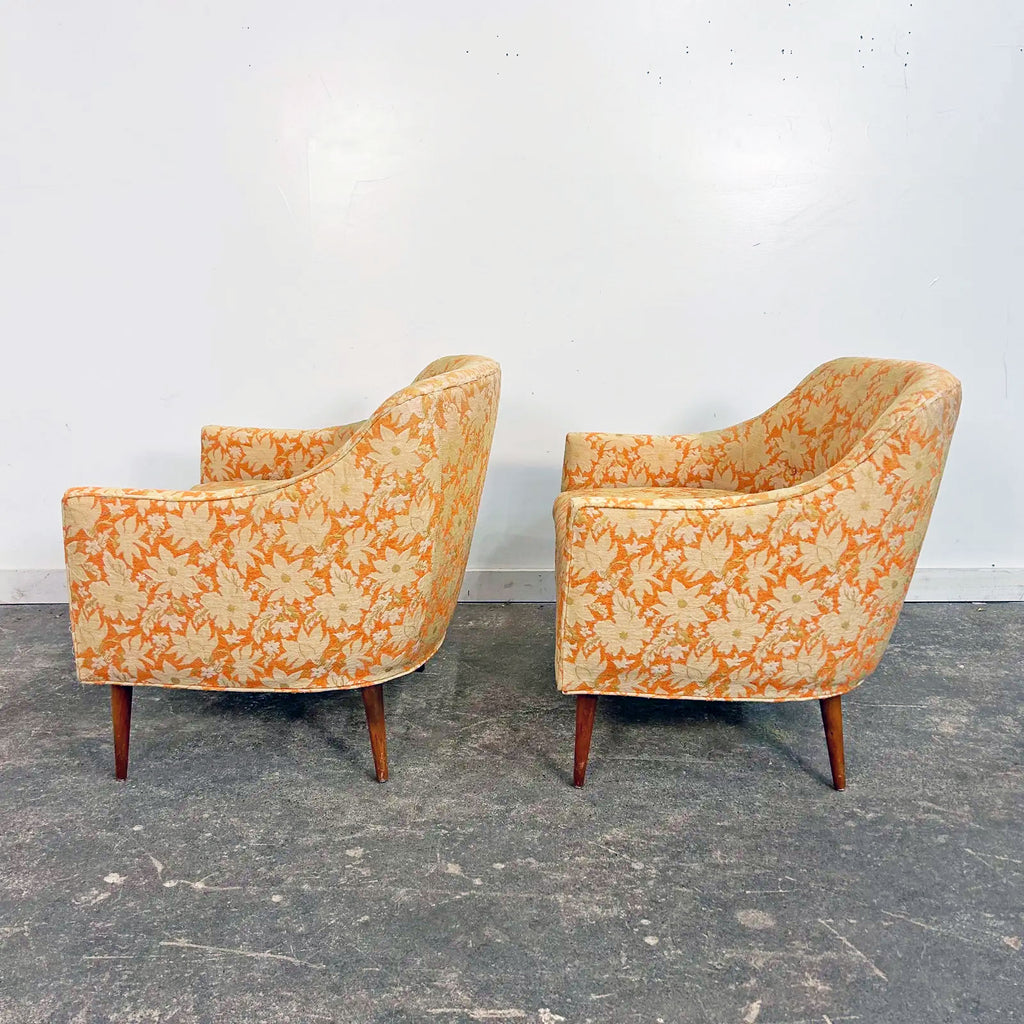 Pair of Mid-Century Barrel Back Armchairs with Tapered Legs