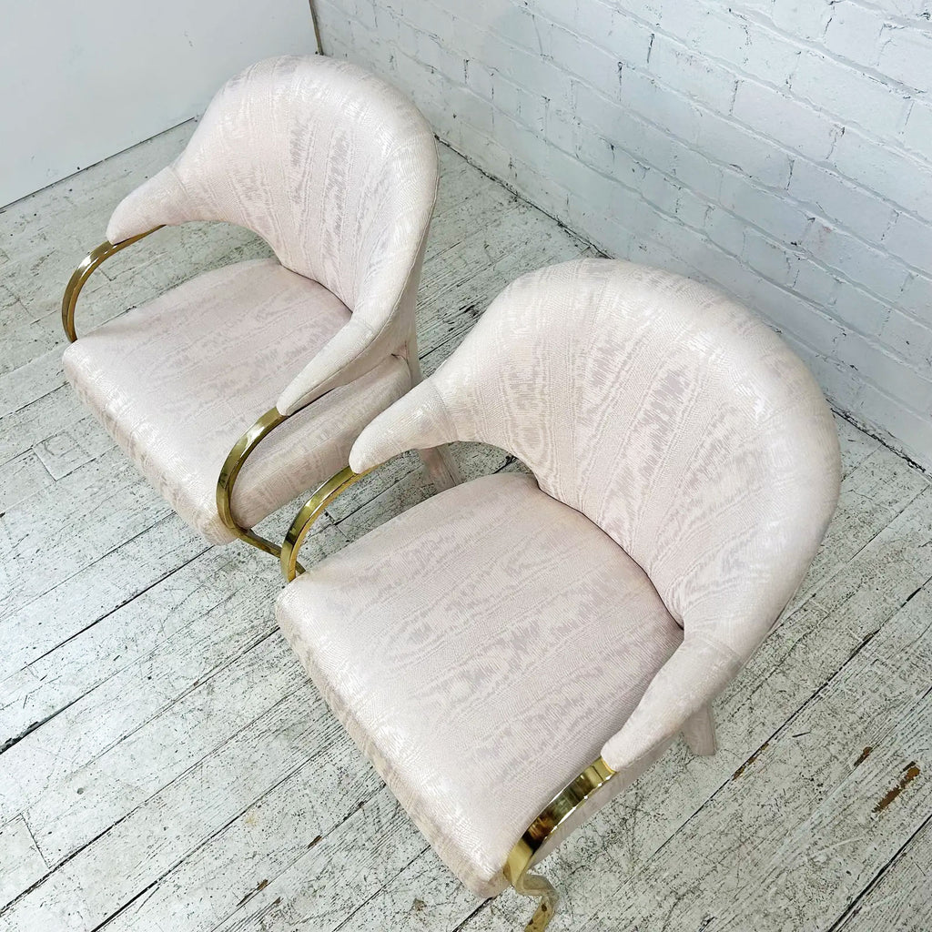 Pair of Hollywood Regency Cantilevered Chairs with Brass Arms & Legs