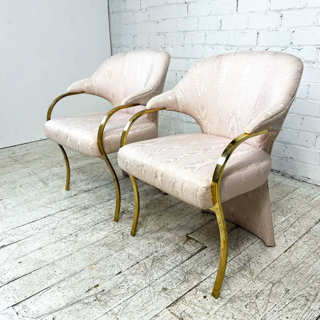 Pair of Hollywood Regency Cantilevered Chairs with Brass Arms & Legs