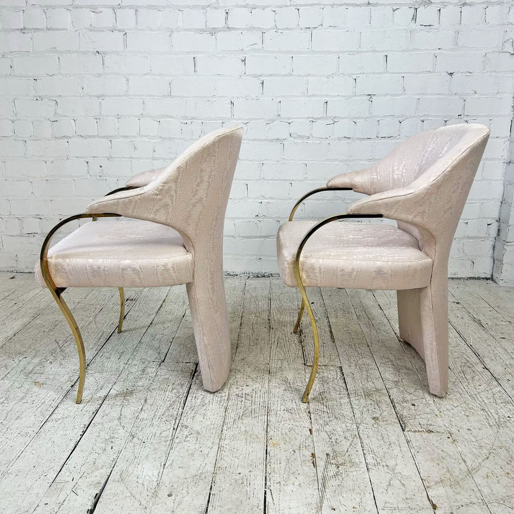 Pair of Hollywood Regency Cantilevered Chairs with Brass Arms & Legs