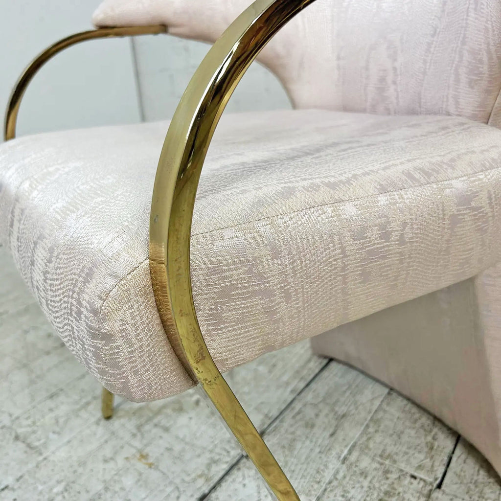 Pair of Hollywood Regency Cantilevered Chairs with Brass Arms & Legs