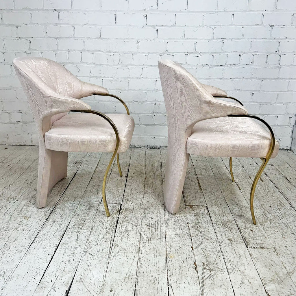 Pair of Hollywood Regency Cantilevered Chairs with Brass Arms & Legs