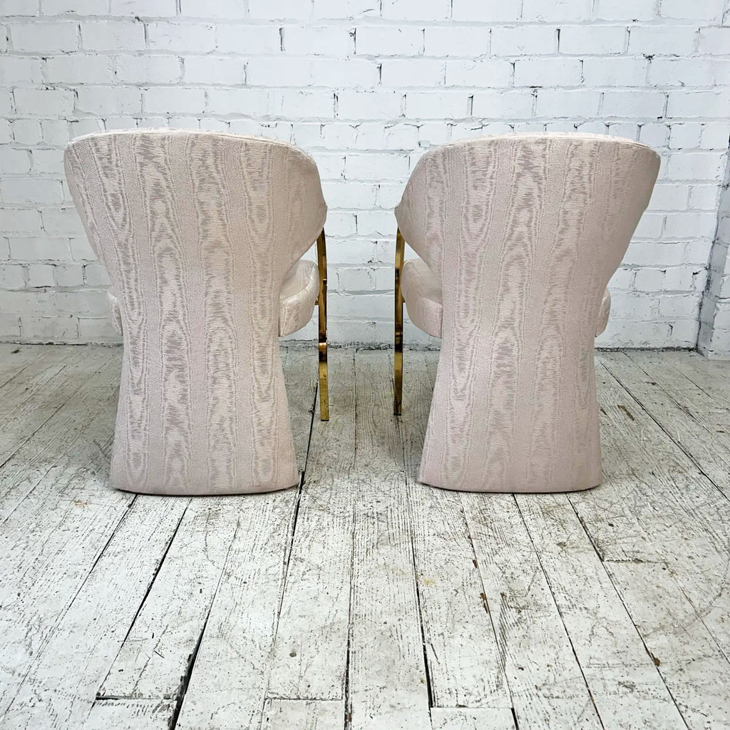 Pair of Hollywood Regency Cantilevered Chairs with Brass Arms & Legs