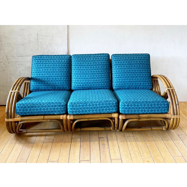 Bamboo Sofa and Chair, Newly Upholstered Cushions