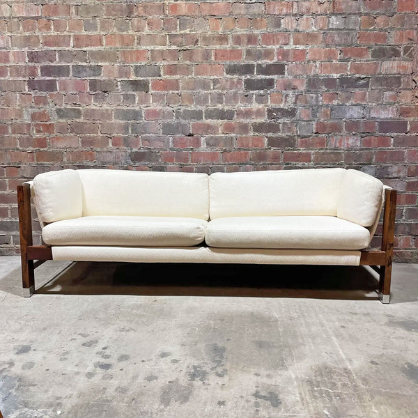 84" Milo Baughman Style Founders Chrome & Rosewood Sling Sofa