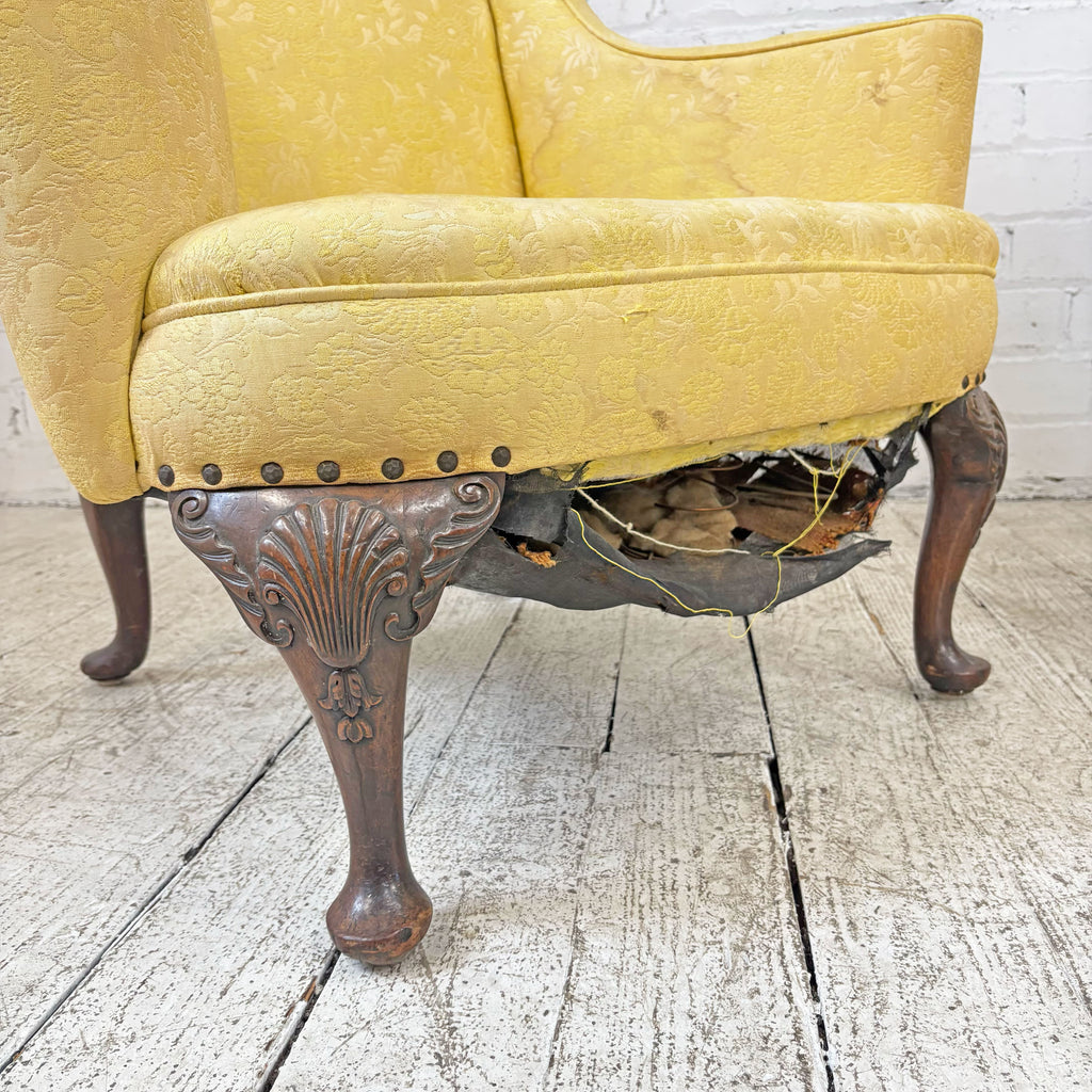 Wide Antique Armchair Pair with Carved Legs