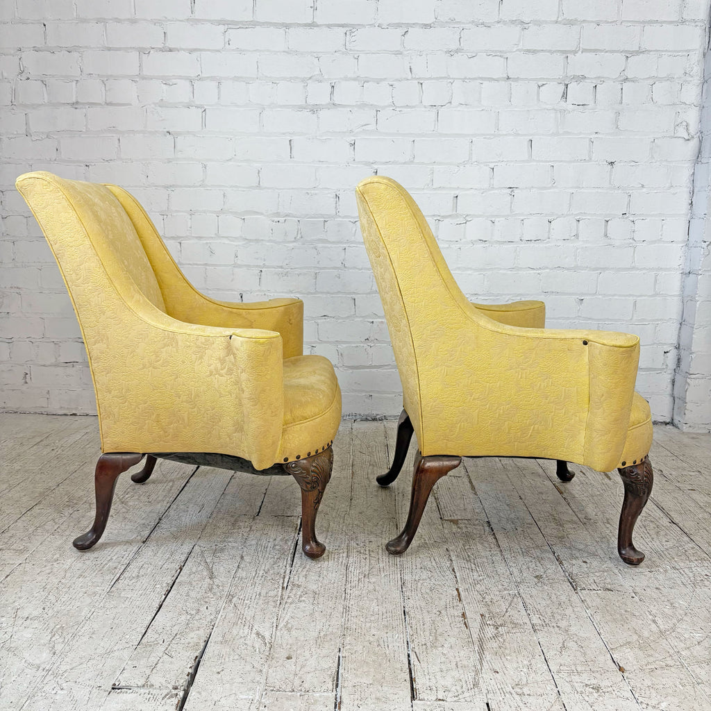 Wide Antique Armchair Pair with Carved Legs
