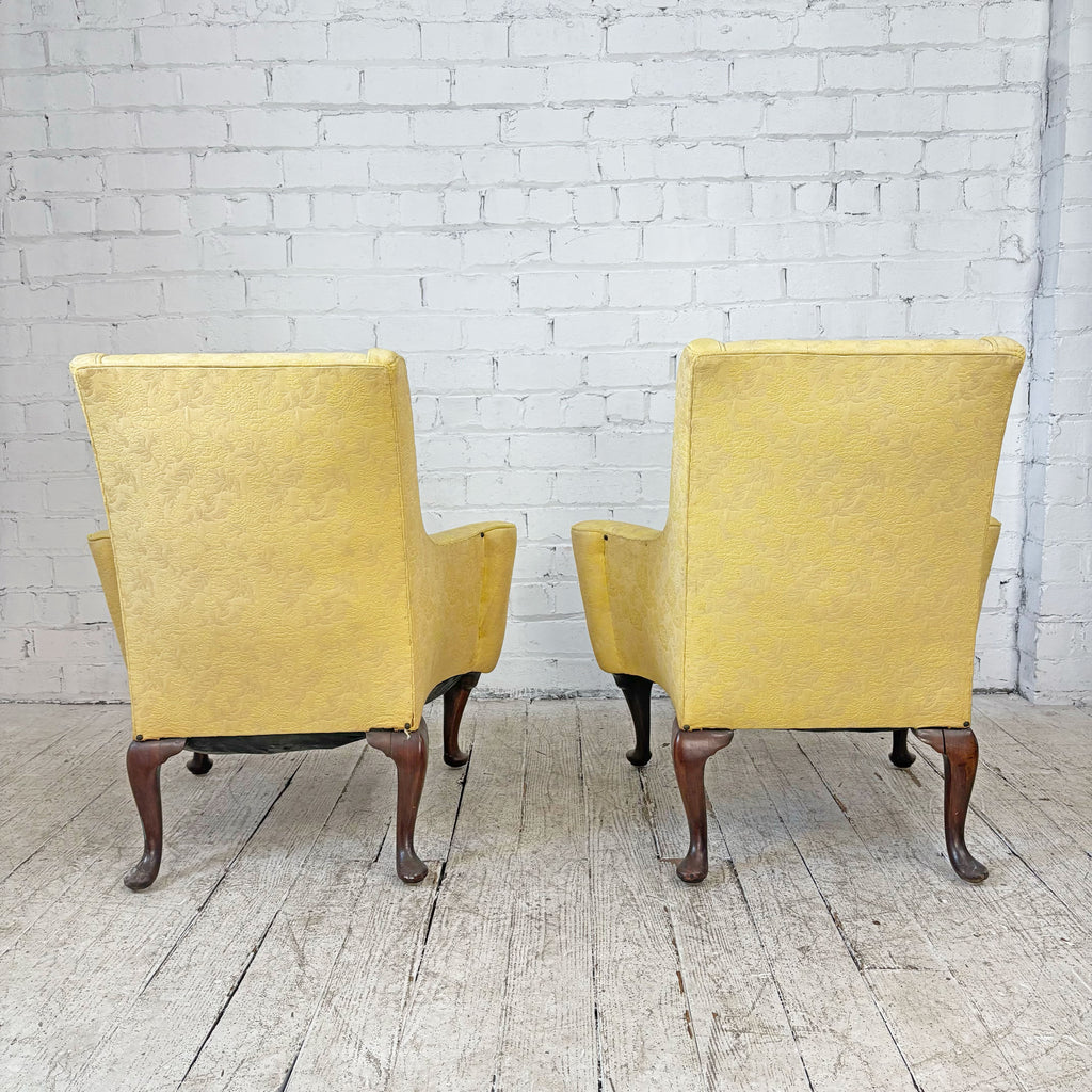 Wide Antique Armchair Pair with Carved Legs