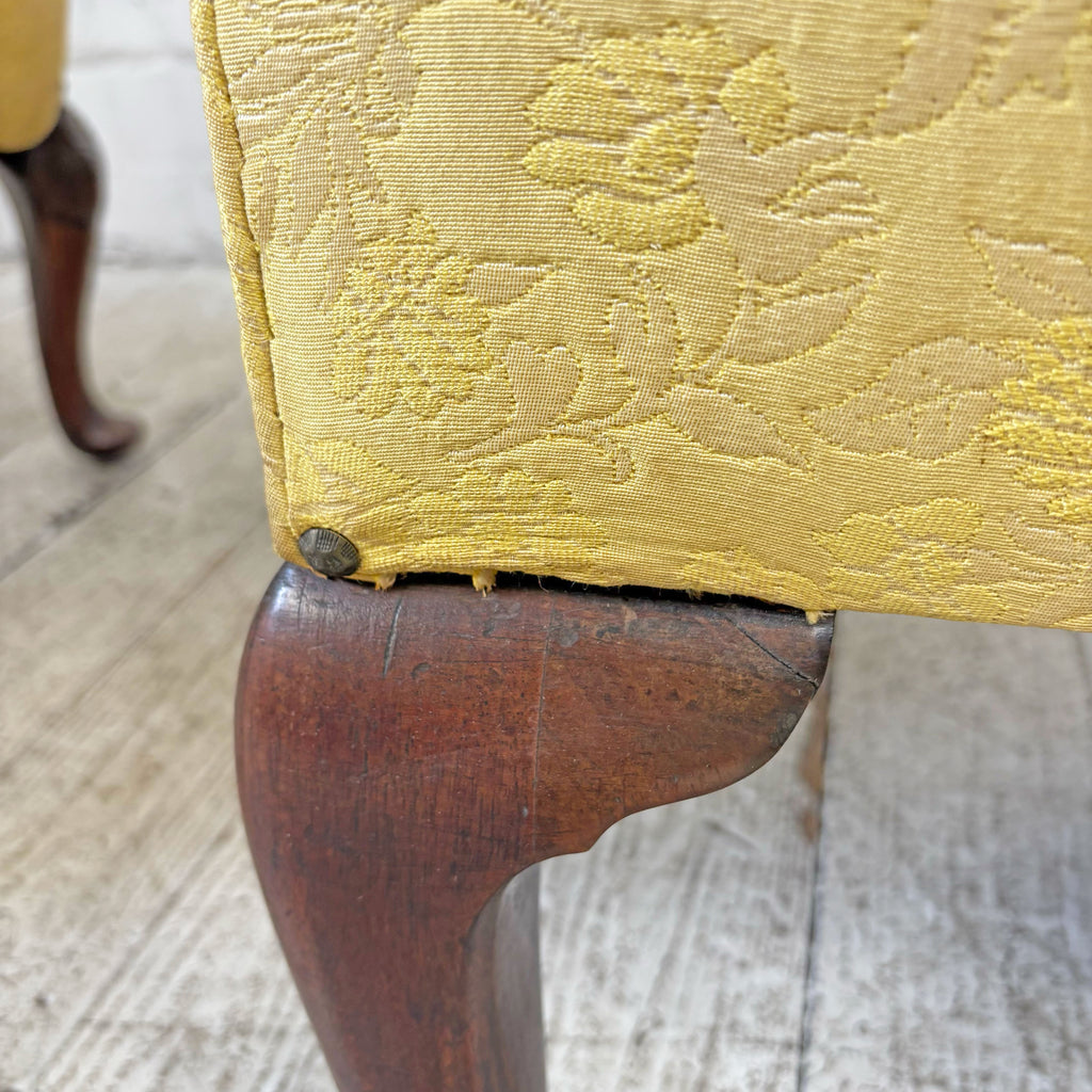 Wide Antique Armchair Pair with Carved Legs