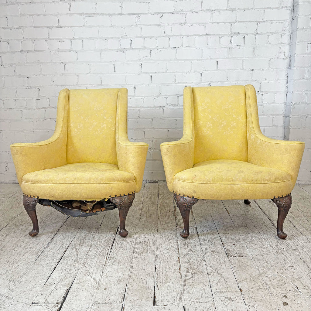 Wide Antique Armchair Pair with Carved Legs