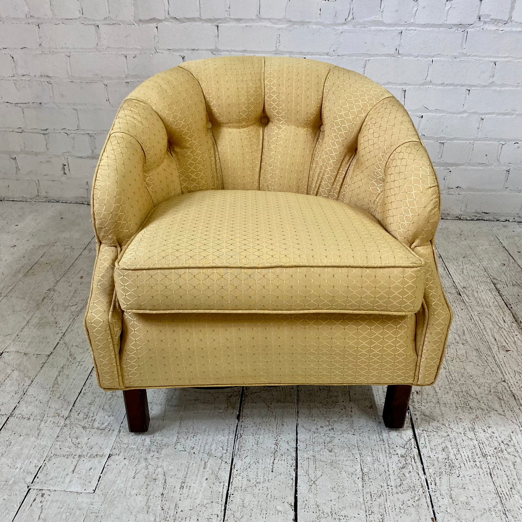 Pair of Yellow Tufted Barrel Chairs