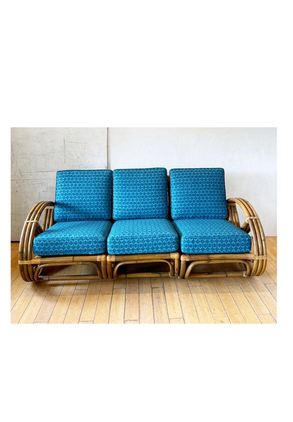 Bamboo Sofa and Chair, Newly Upholstered Cushions