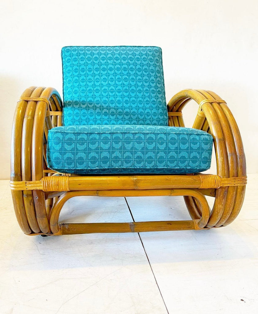 Bamboo Sofa and Chair, Newly Upholstered Cushions